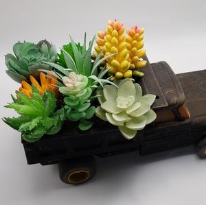 Vintage 1960's Black Ertl Dump Truck With Fake Succulent Arrangement